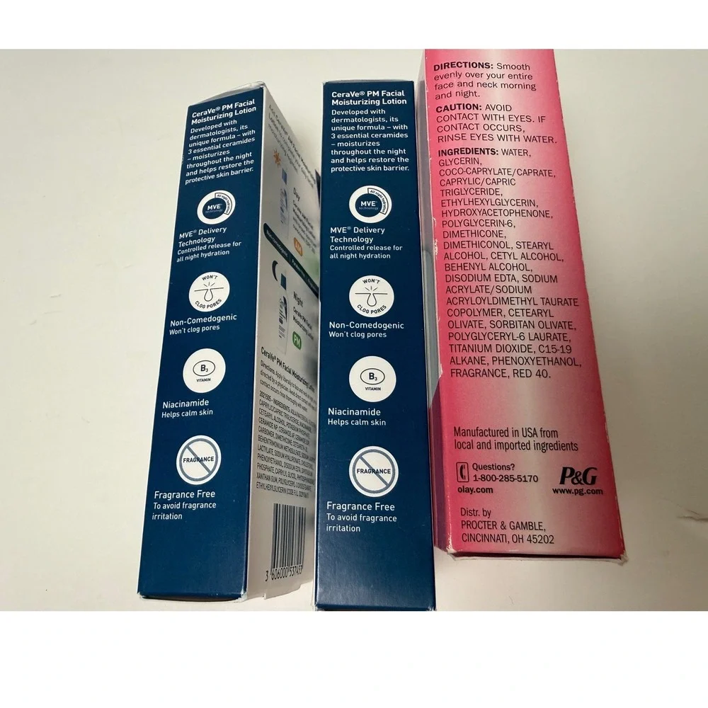 CeraVe‎ PM Olay Active Hydrating Facial Moisturizer Lotion 3-Piece Bundle New